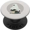 Little Boo Studio Fantasma bianco con una pila di libri Kawaii per gli amanti di Halloween PopSockets PopGrip Adesivo