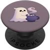 Little Boo Studio Cream Ghost Holding Hot Cocoa Kawaii per gli amanti di Halloween PopSockets PopGrip Adesivo