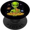 Space Alien Pizza Lover Alieno spaziale che mangia la pizza divertente PopSockets PopGrip Adesivo