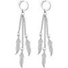 Flongo Orecchini con ciondolo a forma di piuma, unisex: oro, nero, argento, finto plug senza fori per le orecchie, in acciaio inox, gotico, huggie a 3 talloni, ciondolo a forma di piuma, Viking Punk,
