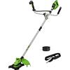 Greenworks48V(2x24V)Decespugliatore a Batteria con Motore Brushless,Imbracatura,Manubrio, Ampiezza di Taglio38cm,Filo Nylon2mm,Lama 25cm SENZA 2 Batterie 24V e Caricabatterie, Garanzia 3Anni GD24X2BCB