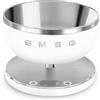 Smeg, Bilancia da Cucina Digitale KSC01WHMWW, Ciotola in Acciao Inox Removibile, Quattro Unità di Misura g/ml e lb.oz/fl.oz, con Funzione Tara, Portata Massima 5kg, Bianco