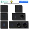 BSEED Interruttore a pulsante BSEED 1/2Gang 2Way con presa a muro Porta USB tipo C Interruttore della luce da parete con indicatore LED Cornice in plastica di colore nero