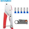 seven floor Kit piegatrice per cavi coassiali Kit di strumenti di compressione per cavi coassiali RG6 con 5 connettori F RG6, strumento spelafili per cavi coassiali