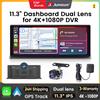 Junsun 11.3 Pollici 4K DVR per Auto Wireless CarPlay Android Auto Dash Cam Registratore Video a Doppia Lente per Cruscotto Navigazione GPS Schermo FM
