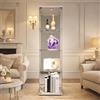 FEEOHOME Vetrina in vetro con LED, vetrina da collezione con serratura, 4 ripiani, mobile espositore con base a specchio, vetrina da terra per soggiorno camera ufficio esposizione oggetti