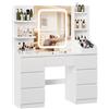 HOMALL Toeletta Homall con specchio LED, moderna, con 7 cassetti e ripiani aperti, 3 colori dimmerabili, interruttore touch, larghezza 110 cm, bianca