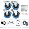 NONE Ruote Girevoli Blu in PU da 4 Pollici con Freno, Capacità di Carico 480kg, Rotelle in Acciaio Zincato per Mobili, Cassetta degli Attrezzi, Carrello, Banco da Lavoro, Garage (Set di 4)