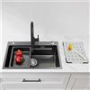 CECIPA max 70 x 45 cm Lavello Cucina Nero Nano Acciaio Inox con Piastra Scongelamento e Vaschetta Interna Texture a Rilievo Antigraffio Sopratop con Dispenser Sapone Sifone e Kit di Scarico Completo