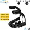 NEXEV Cavo di ricarica a spirale NexEV Tipo 2 per veicoli elettrici, monofase 32A 7KW, trifase 16A/32A 11KW/22KW, lunghezza utilizzabile 4,5-5M, cavo caricabatterie a spirale Modo 3 per auto elettriche,