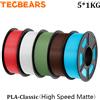 TECBEARS Filamento per Stampante 3D TECBEARS PLA Opaco ad Alta Velocità 5KG/5 Rotoli Multicolore PLA Classico ad Alta Resistenza per Magazzino Filamenti 3D