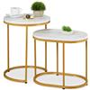Relaxdays Tavolini da Salotto, 2 Tavoli Bassi Caffè da Divano Soggiorno, Tondo e Ovale Stile Marmo, Metallo, Bianco Oro