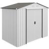 Outsunny Casetta da Giardino 2.5m² in Acciaio Zincato con Basamento e Prese d'Aria, Capanno Porta Attrezzi con Tetto Inclinato, Doppie Porte Scorrevoli Bloccabili, 213x130x185 cm, Bianco Argentato