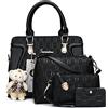Soperwillton Set di 4 borse a tracolla da donna, alla moda, con manico superiore, A-nero, Large