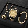 MODEO Set da uomo 4 pezzi con orologio al quarzo e gioielli - Gold Without Box