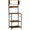 HOMCOM Scaffale da Cucina con Multipresa Ripiani e Ganci Marrone | Scaffale per Microonde, Stile Industriale, Mobile Cucina Vintage, Struttura in Acciaio, 60x42x153cm