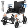 VOCIC U12 Sedia a Rotelle Pieghevole Ergonomica Regolabile | Carrozzina per disabili 13KG fino a 136KG,maniglie e braccioli regolabili,doppio freno,30CM ruote,alluminio stretta|Antracite