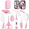 flintronic 14 Pezzi Set per la Cura del Bambino, Kit per la Cura e L'igiene del Bambino, Accessori per la Cura del Neonato con Spazzola, Pettine, Tagliaunghie, per Neonati (Rosa)