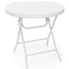 Relaxdays Tavolo da Campeggio Pieghevole BASTIAN, Rotondo HLP 74x80x80 cm, Tavolino da Outdoor, Aspetto Rattan,Bianco