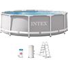 Intex 26716NP - Piscina Fuori Terra Prisma Frame Rotonda, Pompa Filtro 2006 L/h, Scaletta, 8592 L, Acciaio e PVC, Grigio, 366x99 cm