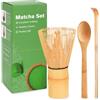 DANZHANG Set Matcha con Frusta in Bambù Chasen Fatta a Mano, 100 Setole, 2 Chashaku | Frusta Matcha in Bambù, Cucchiaio Matcha e Chashaku - Schiuma Fine e Cremosa per Matcha e Matcha Latte