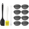 MERVYNGLYNNHUNTER 8 pirottini rotondi antiaderenti per mini tortine, 10 cm, include 1 spatola in silicone, 1 pennello per olio, 1 spazzola per la pulizia, per torte, cupcake