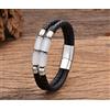 Bracciale Uomo Pelle Nera intrecciata mis. cm. 21,5 Acciaio Inox Pietra Opalite