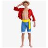 Chaks - Costume di Rufy, set di costumi anime, cosplay | Costume ufficiale di One Piece, set da 4 pezzi con giacca, pantaloni, cintura e cappello di paglia per Carnevale e Comic Con