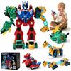 LTFIOON Dinosauro Trasform Robot, 6-in-1 Magnetico Auto Costruzioni per 3+ | Giocattolo Costruzioni Dinosauro, 6 auto cantiere, 3 dinosauri, 1 robot gigante, Montaggio magnetico, Regalo per 3-8 anni