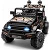 JustSmart Auto Elettrica Fuoristrada 12V Nera per Bambini | Sospensioni a molla, telecomando parentale, luci LED, musica wireless, tre velocità, due posti, adatto ai bambini 3-8 anni