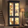 Comfymod Mobile alto moderno con illuminazione d'atmosfera a LED integrata,vetrina in vetro,disposizione interna ben studiata e,credenza cucina,mobile contenitore,mobile alto,mobile soggiorno,80x40x180 cm