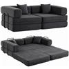 HOMCOM Divano Letto 2 Posti 5 in 1 Pieghevole con 2 Cuscini, Grigio Scuro | Divano Modulare Futon Boneless in Ciniglia, Imbottitura Spessa, Braccioli Larghi, Telaio Acciaio, Senza Montaggio, Soggiorno