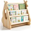 VETOLAKA Libreria per bambini in legno in stile Montessori, doppio lato, portatile, con maniglia, 4 ripiani, in legno massiccio, organizer per libri per la cameretta dei bambini, sala giochi e angolo