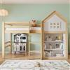 Gojyjqytupo Letto a soppalco, con scomparti e cassetti, gradini stabili | Ringhiera di sicurezza in pino + MDF + compensato, bianco + naturale, 90 x 200 cm