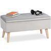 Relaxdays Panca Contenitore, 40x41x80 cm, 40L, Seduta Imbottita, Gambe in Legno, Pouf Cassapanca, 2 Posti, Grigio Chiaro