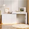 Moimhear Tavolo da toeletta girevole a forma di L, illuminazione a LED, tavolo da ufficio, 100 x 40 x 80 cm
