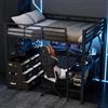 Lcoho Letto a soppalco in metallo per gaming, 140 x 200 cm, con cassetti, scrivania, ripiano, porte USB, colore: nero