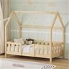 ML DESIGN modern living ML-Design Letto a Casetta per Bambini 70x140 cm con Protezione Anticaduta, Tetto e Rete a Doghe, Colore Naturale, Lettino a Terra Montessori in Legno Massello di Pino, Struttura per Cameretta