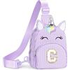 YOOLIFE Borsa a tracolla con lettere e unicorno, idea regalo per ragazze, 3, 4, 5, 6, 7, 8, 9, 10, 11, 12, 13, 14, 15 anni, idea regalo per donne, fidanzate, sorelle, Lilla, C