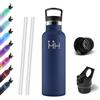 Motswedi Borraccia Termica, 750 ml Senza BPA, Borracce Acqua, Bottiglia Con Cannuccia e 2 Coperchi, Borraccia Acciaio Inox, 18/8 Acciaio Inossidabile, Borracce per Sport, Arrampicata - blu scuro