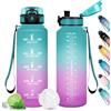 KollyKolla Borraccia 1.5L, Borraccia con Indicatore del Tempo Motivazionale, Bottiglia con Filtro, Bottiglia Riutilizzabile, a Prova di Perdite, Borracce per Sport, Palestra, Scuola, Gym, Ufficio, Yoga