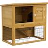 PawHut Gabbia per conigli 2 piani rampa tetto bitume 85x50x80 cm Giallo | Gabbia per conigli, 3 porte bloccabili, vassoio scorrevole, legno massiccio