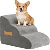 SIGONE Scala per cani di piccola taglia, scala a 3 gradini per cani 40 x 55 x 35 cm, grigio, antiscivolo, in schiuma ad alta densità, con copertura rimovibile e lavabile, ideale per cuccioli, cani anziani e