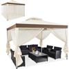 HOMASIS Gazebo 3 x 3 m, Gazebo da Giardino con Zanzariera e Tetto Doppio, Tenda da Festa Impermeabile con Protezione Solare, Pergola da Giardino con Chiodi da Terra e Tiranti per Campeggio (Beige)