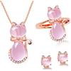 Uloveido Y427 - Set di gioielli da donna a forma di gatto, con cristalli, orecchini a clip, anello e collana con ciondolo, per ragazze adolescenti