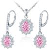 MICMIF Set Gioielli Zirconia Ovale in Argento 925 per Donna, Punto Luce Orecchini Pendenti e Collana Ciondolo Pietre Rosso Verde Bianco Viola Blu Rosa Azzurro per Compleanno