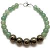 LKBEADS Bracciale con perle rotonde lisce da 6-8 mm in pirite e avventurina verde, chiusura placcata in argento da 7 pollici, per uomo e donna | LK_STACK_08430