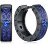 Odinstone Orecchini Uomo, Orecchini a Cerchio Uomo, Blu Neri | Odinstone Orecchini a cerchio da uomo, stile nordico, con rune vichinga e zirconi blu, coppia compatta da 17 mm