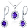 MICMIF Set Gioielli Zirconia Ovale in Argento 925 per Donna, Punto Luce Orecchini Pendenti e Collana Ciondolo Pietre Rosso Verde Bianco Viola Blu Rosa Azzurro per Compleanno