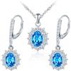 MICMIF Set Gioielli Zirconia Ovale in Argento 925 per Donna, Punto Luce Orecchini Pendenti e Collana Ciondolo Pietre Rosso Verde Bianco Viola Blu Rosa Azzurro per Compleanno